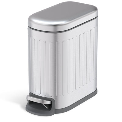 Home Zone Living 1.3 Gallon Slim Stainless Steel Small Trash Can with Step Pedal and Soft-Close Lid, Silver, 5 Litres