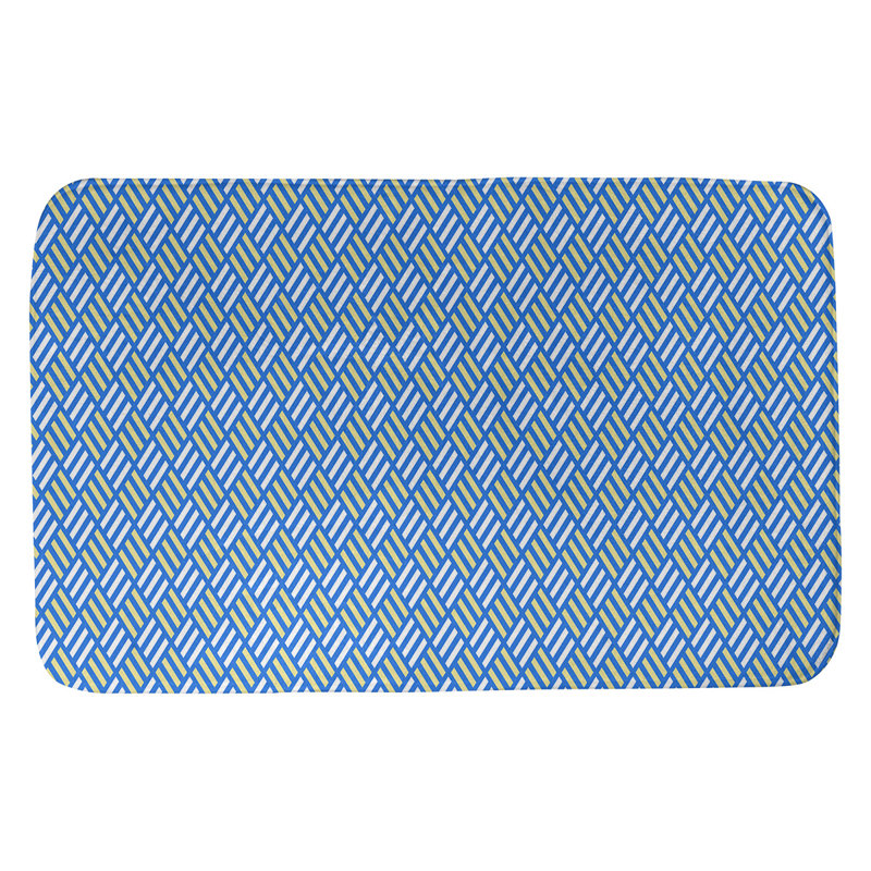 Tapis pour salle de bain diamants Kitterman, l 17 po x L 24 po, Bleu / Jaune