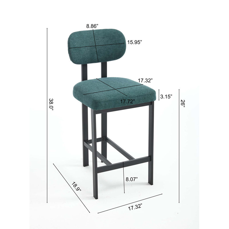 Bar Stools Set Of 2, Modern Upholstered Fabric Counter Height Barstools, Kitchen Island Chairs With Metal Legs, Antique Green