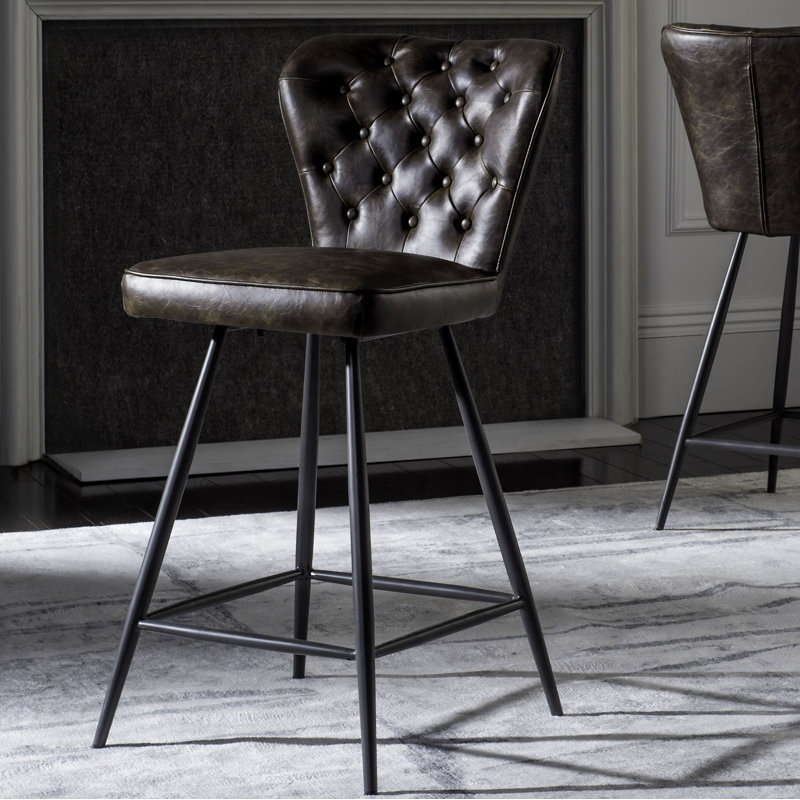 Rickman Upholstered Counter Stool with Metal Frame, Brown, Counter Stool (25.98" Seat Height)
