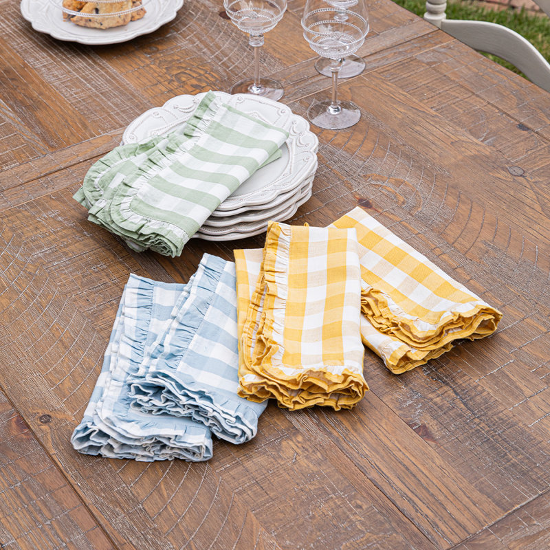 Gingham Ruffle Napkin, Seagrass