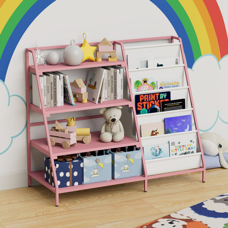 80cm H x 90cm W Metal Bookcase, Pink/White