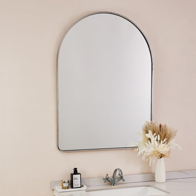 Malisa Contemporary Arched Bathroom Vanity Mirror | Stainless Steel Thick Frame