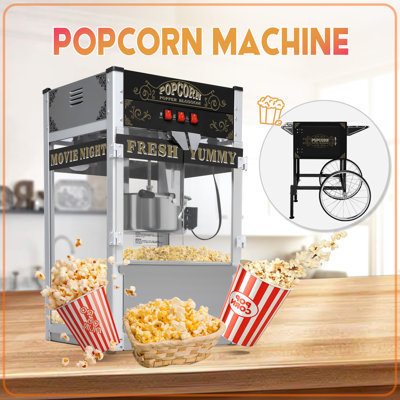 20-Ounce Commercial Popcorn Machine Cart with Wheels, Vintage Popcorn Machine with Stainless Steel Kettle