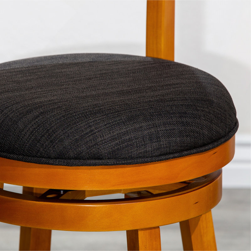 30" Bar Height Slat Back Swivel Stool, Natural Finish, Charcoal Fabric Seat, Gray Seat/Natural Frame