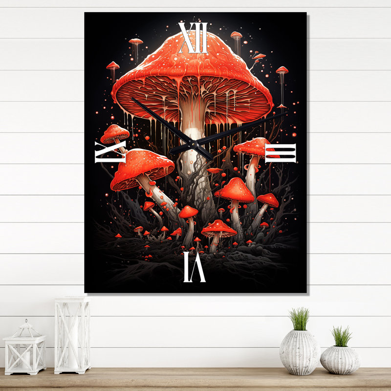 Amarita Magical Mushroom Vintage Illustration III - Abstract Landscape Vintage Wall Clock, H 40 po x l 30 po x P 1 po