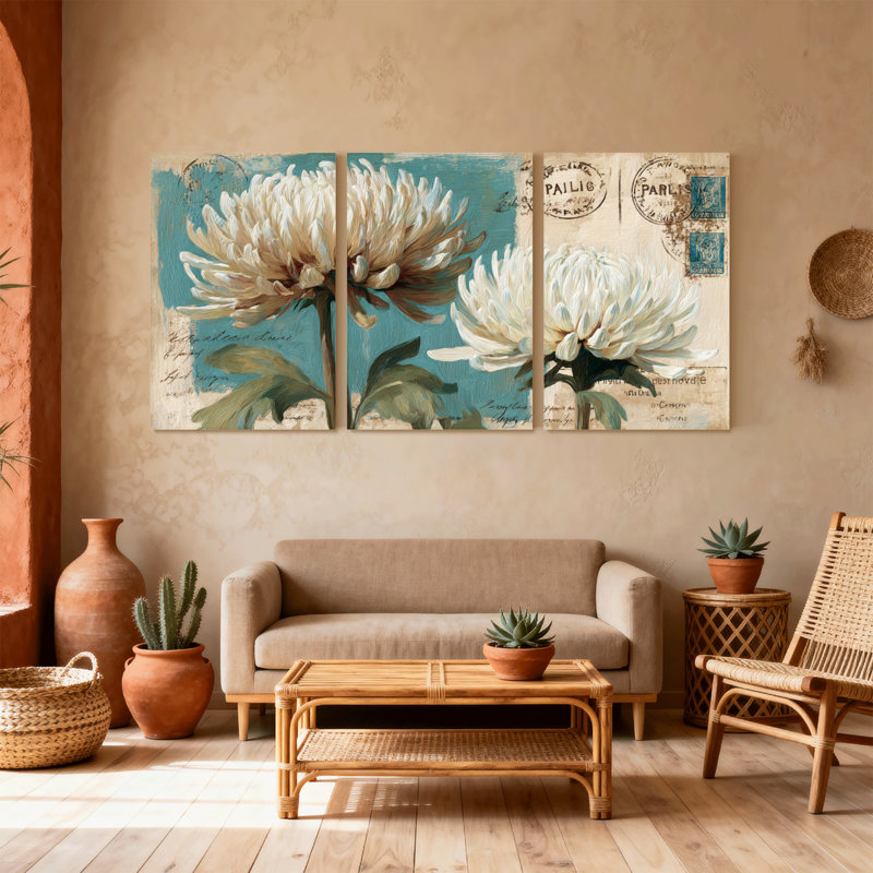 Plantes et fleurs, ensemble de 3 impressions sur toile, H 24 po x l 48 po