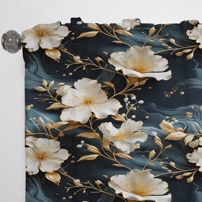 Rideau obscurcissant en marbre Gilded White Floral - Splendor, L 52 po x L 84 po