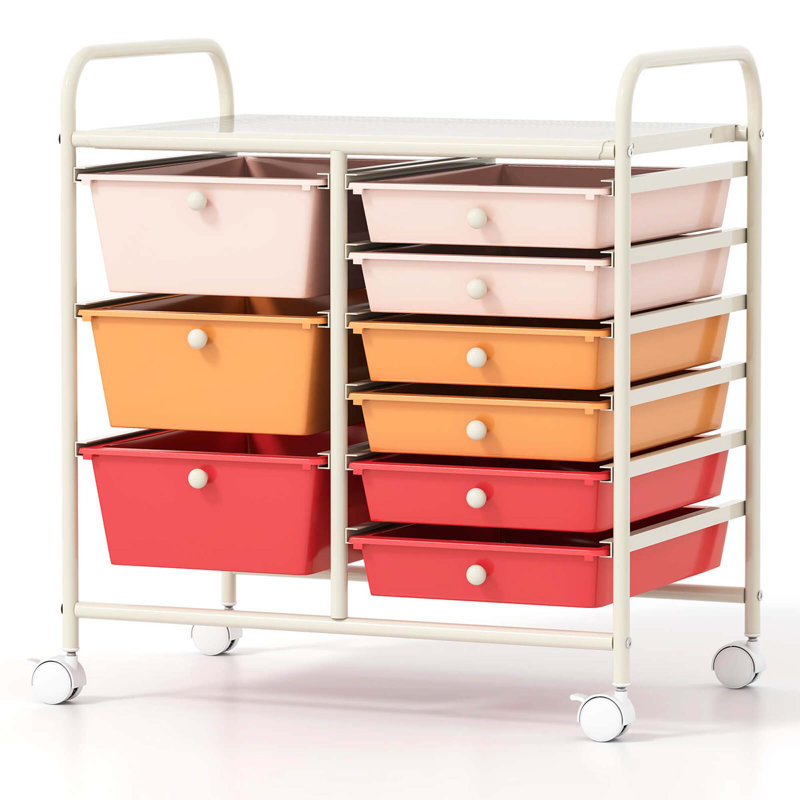 12 Drawers Rolling Cart Storage Scrapbook Paper Studio Organizer Bins, White/Macaron