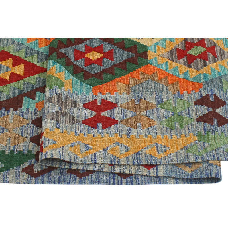 Tapis bleu / beige / rouge / rouge en laine noué à la main de 5 pi 8 po x 8 pi Cedorah