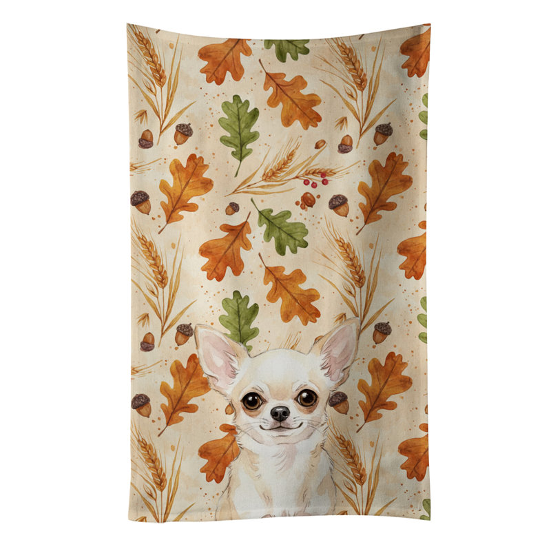 Cream Chihuahua Heirloom Fall Kitchen Towel, Cream Chihuahua
