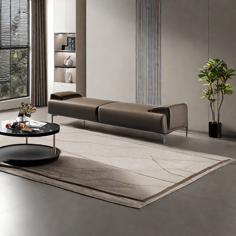 Banc rembourré en cuir Thayn, H 17,71 po x l 70,86 po x P 17,71 po, Café
