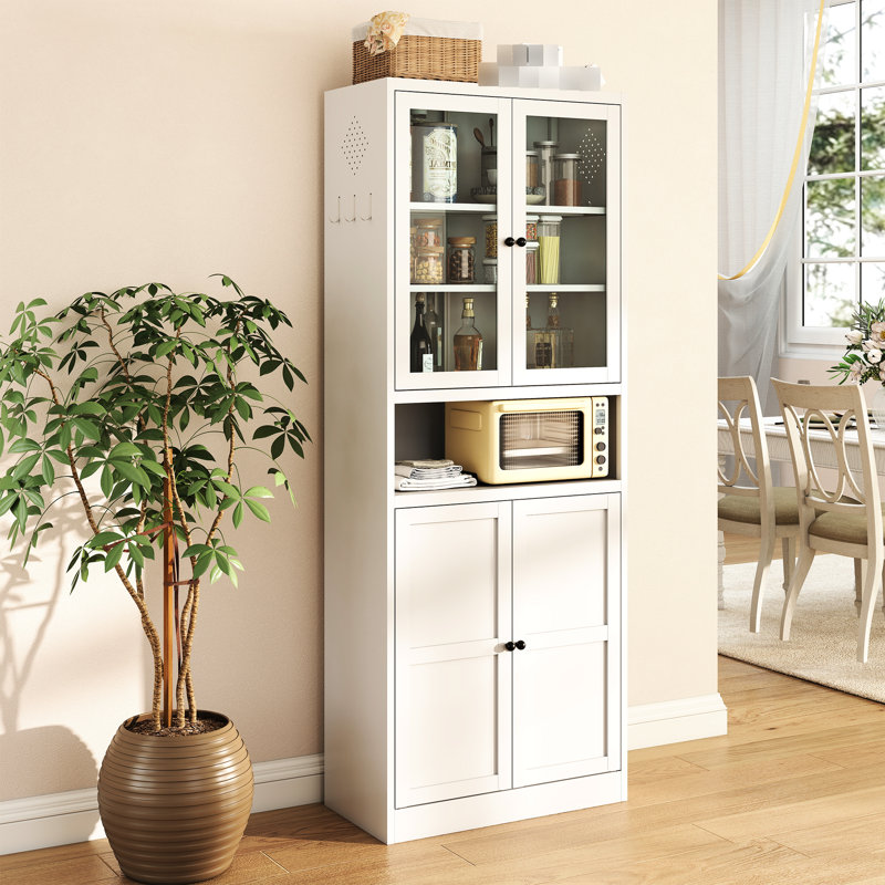 White Metal Kitchen Cabinet, 72" Tall, Adjustable Shelves, Heavy Duty Construction, Freestanding In Pantry, Silent Magnetic Seals, Vented Side Panels, Scratch- , Finish
