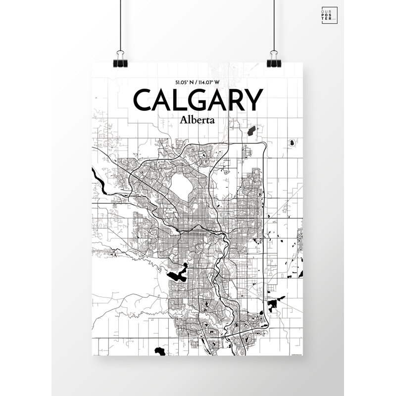 « calgary city map », reproduction d’impression sur affiche en encre, H 17 po x l 11 po