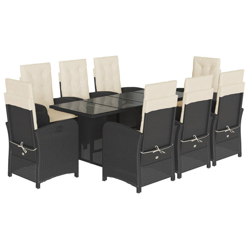 Red Barrel Studio® Patio Dining Set With Cushions Poly Rattan, Black/Cream, 8-No Footrest