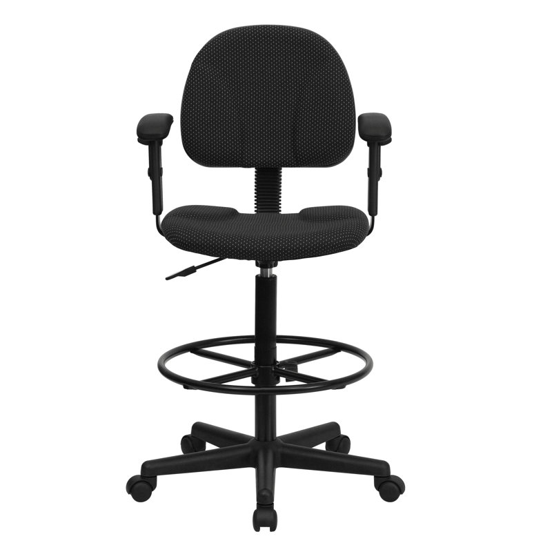 Fabric Drafting Chair with Adjustable Cylinders, Black, Adjustable Arms