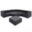 7-Piece Outdoor Wicker Sofa Set, Rattan Sofa Lounger, With Striped Green Pillows, Conversation Sofa, For Patio, Garden, Deck, Black Wicker, Gray Cushion