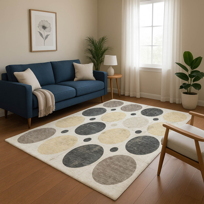 Tapis géométrique lavable à la machine de qualité supérieure Mayfield AMF1949, Rectangulaire 3 pi x 5 pi