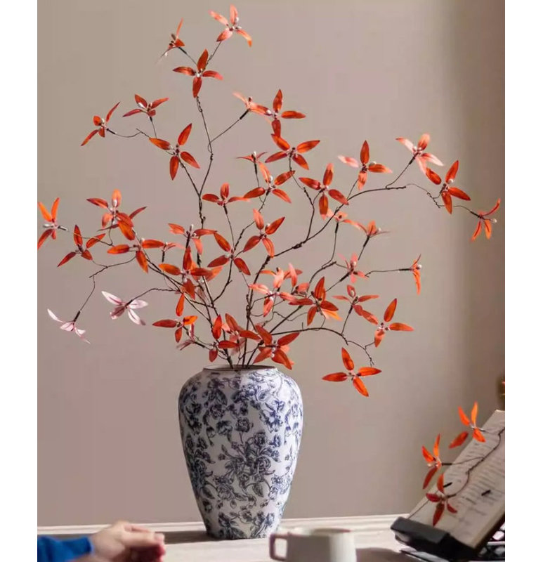 Autumn Pomegranate Leaf Stem, [B]-Three Stems, Large