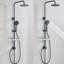 Bathroom EXposed Shower Twin Head Large Bar Set Round Rail Hose Riser Tap Black