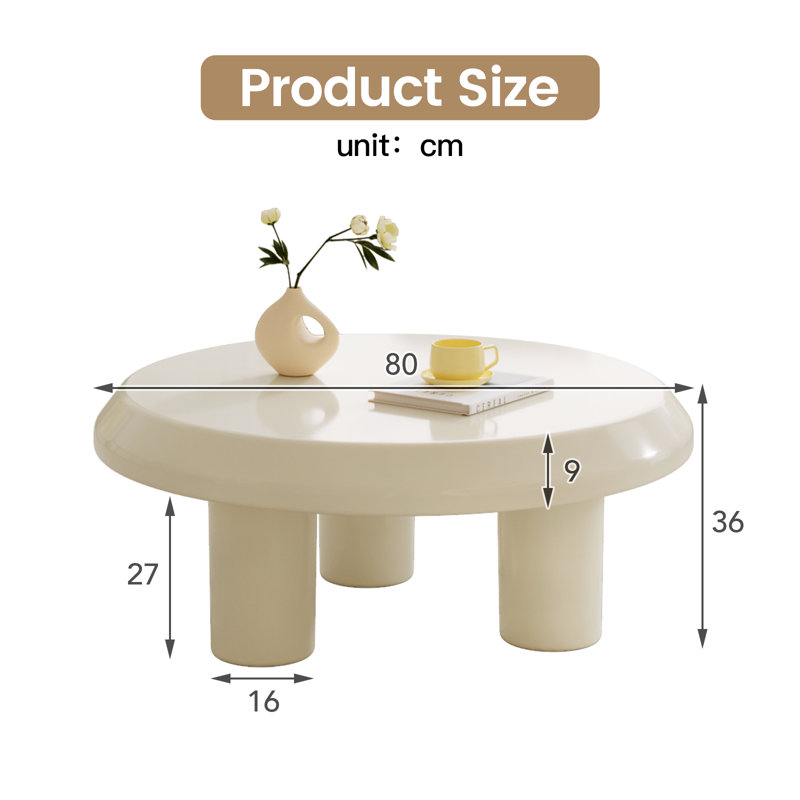 80CM Round Cream White Coffee Table