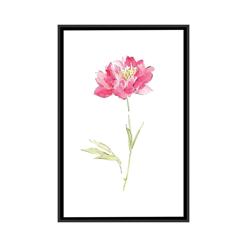 Pink Peony by Melissa Selmin - Painting on Canvas, Black Framed, 66.04 cm H x 45.72 cm W