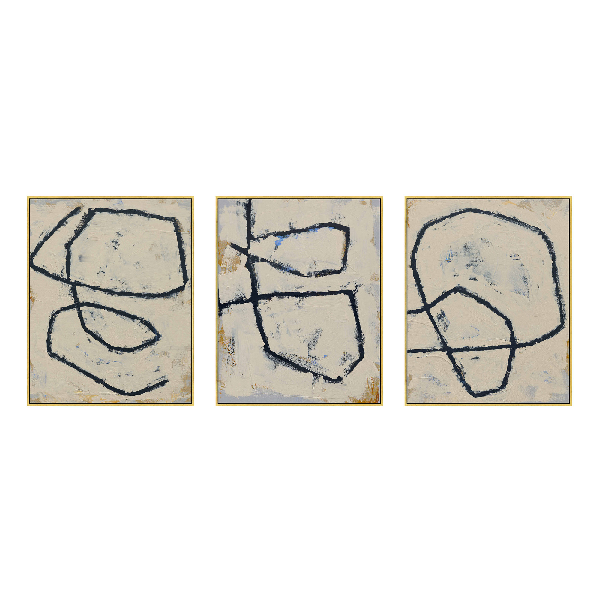 Moser Twisted 4, 5, 6 by Jacques Pilon - 3 Piece Print Set, 20" H x 16" W x 1.25" D, Gold Framed Canvas