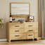 Commode 6 tiroirs pour la chambre à coucher, commode double en bois de 53 po de large avec grands tiroirs, commode rustique de style campagnard, rangement en chêne pour le salon,-872002610