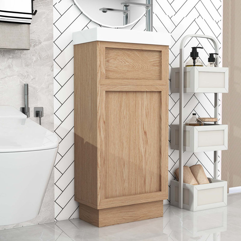 Meuble-lavabo de salle de bain avec lavabo réversible, tablette réglable et porte à pousser