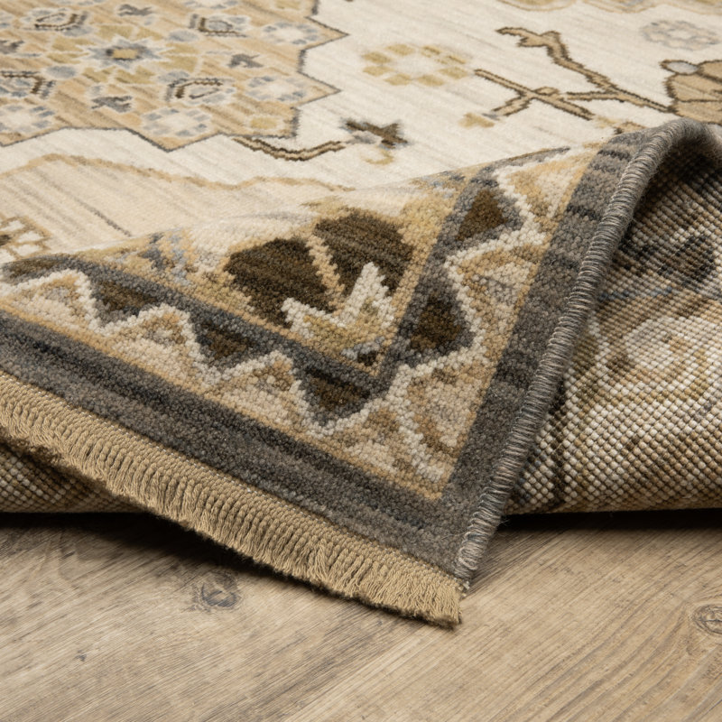 Tapis en laine mélangée brun clair / gris Kuester Old World Medallions, Tapis de couloir 2 pi 6 po x 10 pi
