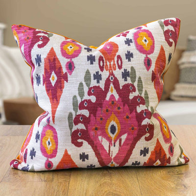 Heavyweight Linen-blend IkatCushion in Pink and Orange