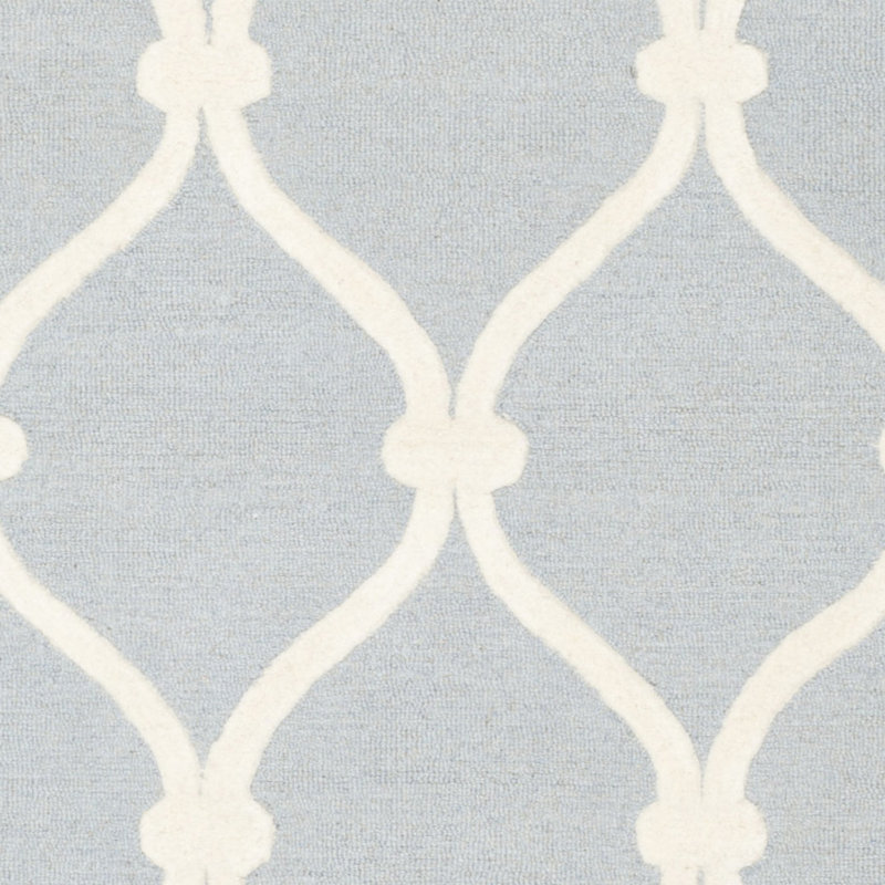 Tapis blanc / bleu en laine à motif géométrique Cannen, Carré 6 pi