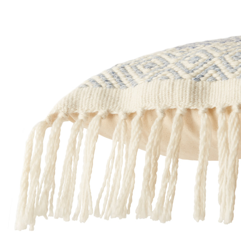 Taupe Chevron Polyester Indoor/Outdoor Lumbar Pillow with Tassels