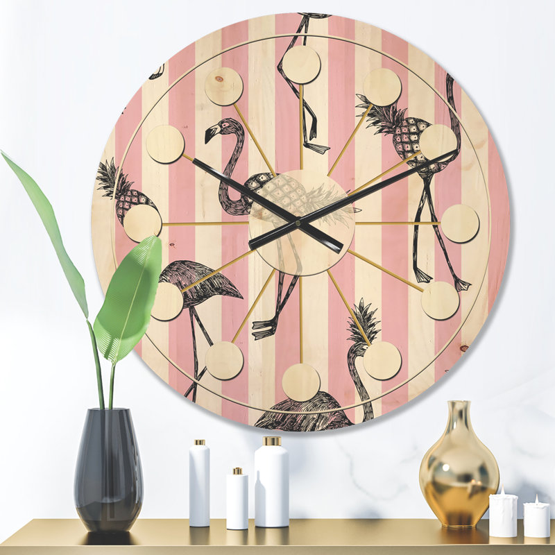 Flamant rose sur horloge murale Mid-Century, Moyen