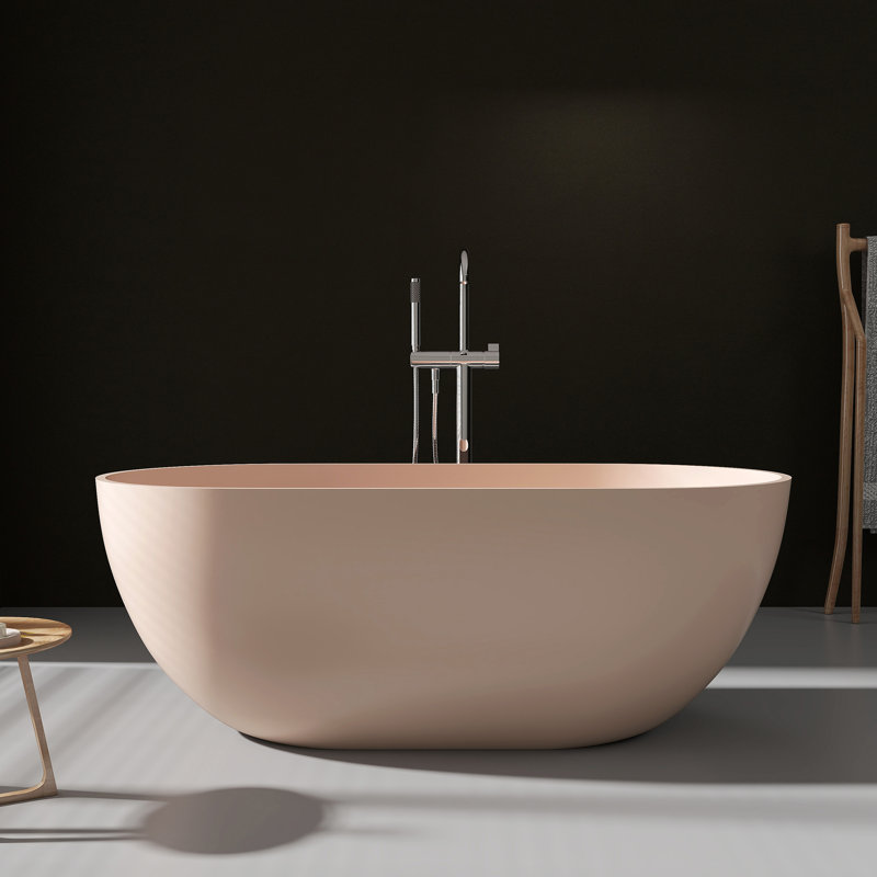 59'' Freestanding Soaking Solid Surface Bathtub, Warm Pink