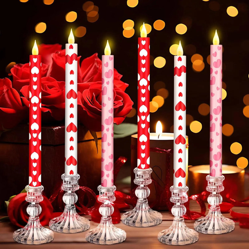 6 bougies coniques sans flamme de la Saint-Valentin de 10,6 pouces - bougies à DEL en forme de cœur à piles, décoration de table de mariage / anniversaire / anniversaire essentielle
