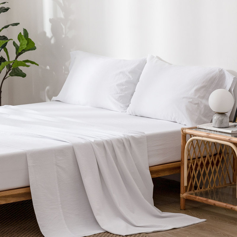 100% Washed Cotton Sheet Set Extra Deep Pocket Linen Like Textured, Queen Sheet Set with 2 Pillowcases, Tannish Linen Gray