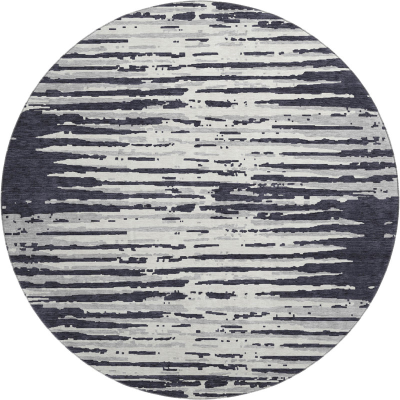 Premium Machine Washable Prisco Black Rug, Round 8'
