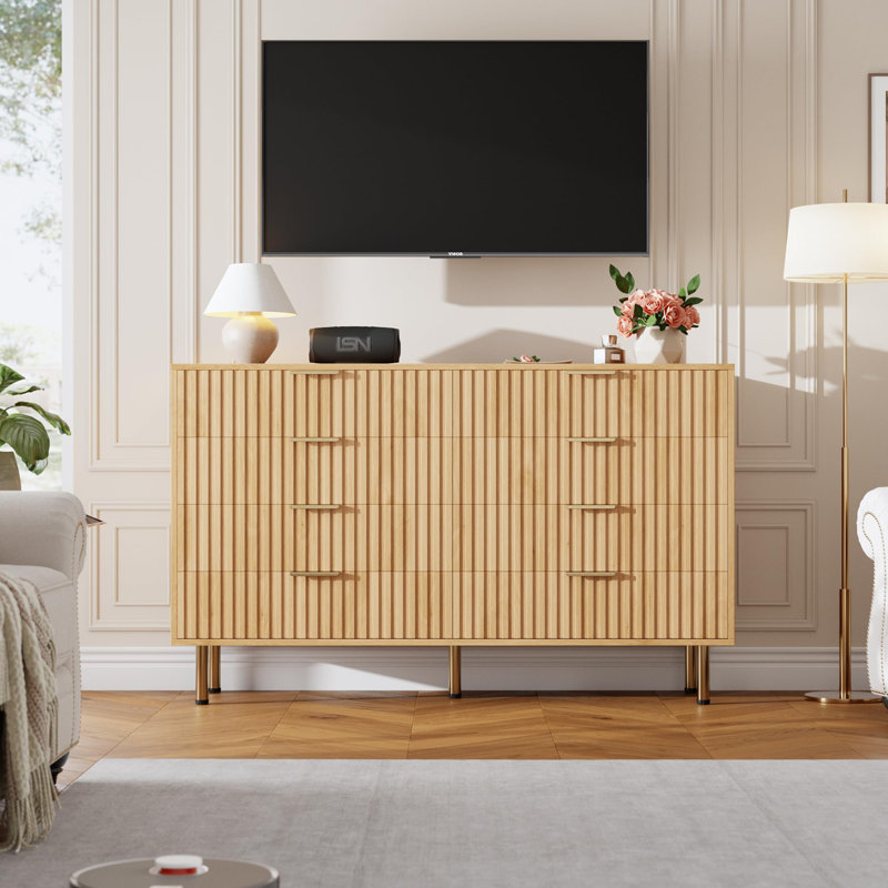 Commode de rangement cannelée moderne à 8 tiroirs avec rangement de 55 po pour le couloir de la chambre à coucher