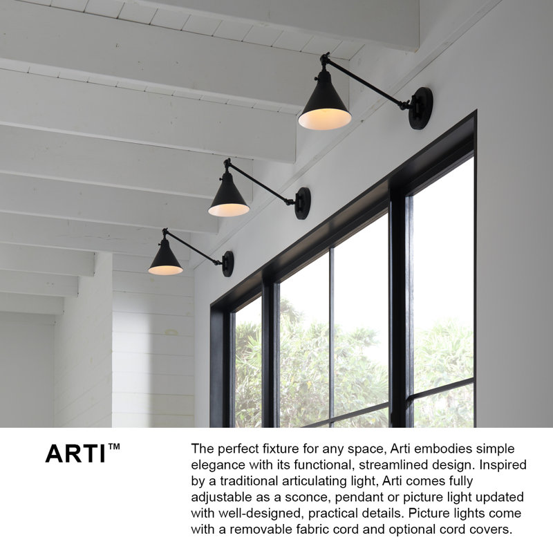 Arti 7.75-in Swing Arm Extendable Single Light Plug-In Sconce with On/Off Switch, Black