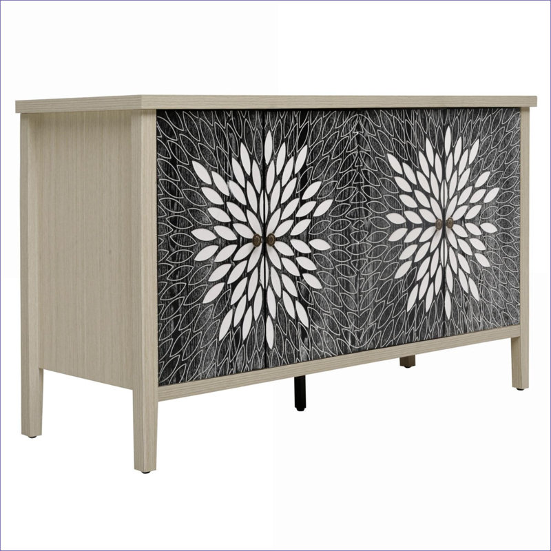 Armoires | Buffet 4 portes avec tablettes réglables pour la salle à manger, la cuisine et le vestibule | Noir | Panneau de particules et panneau de fibres à densité moyenne