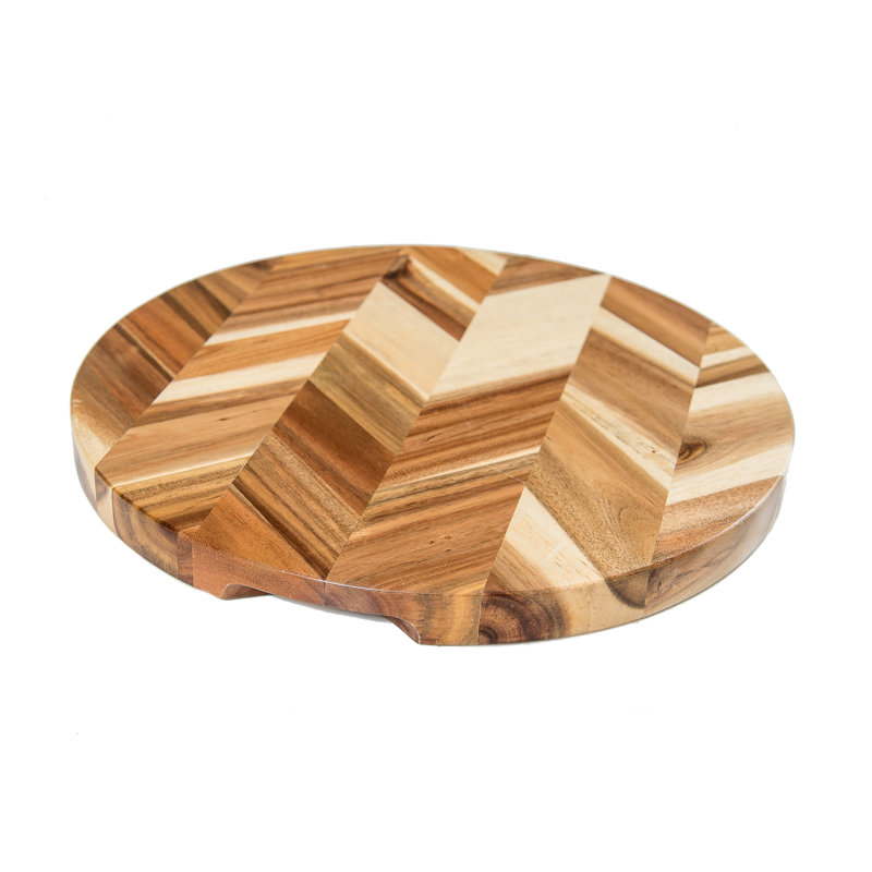 Panneau d'acacia à chevrons avec poignées incrustées, Rond