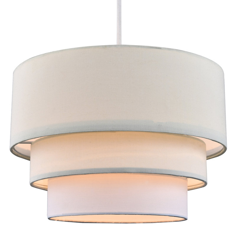 Contemporary Round Triple Tier Cotton Fabric Pendant Light Shade, Cream