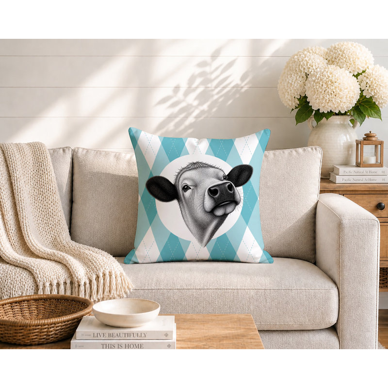 Coussin réversible intérieur / extérieur Cow, 18 x 18, Sarcelle