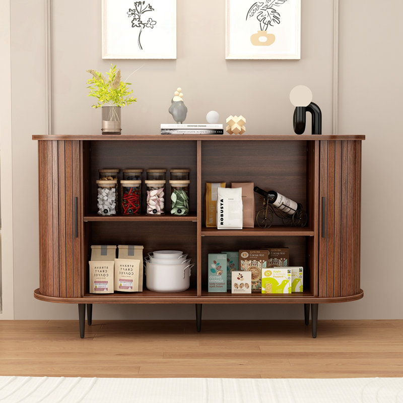 Buffet cannelé avec porte tambour coulissante