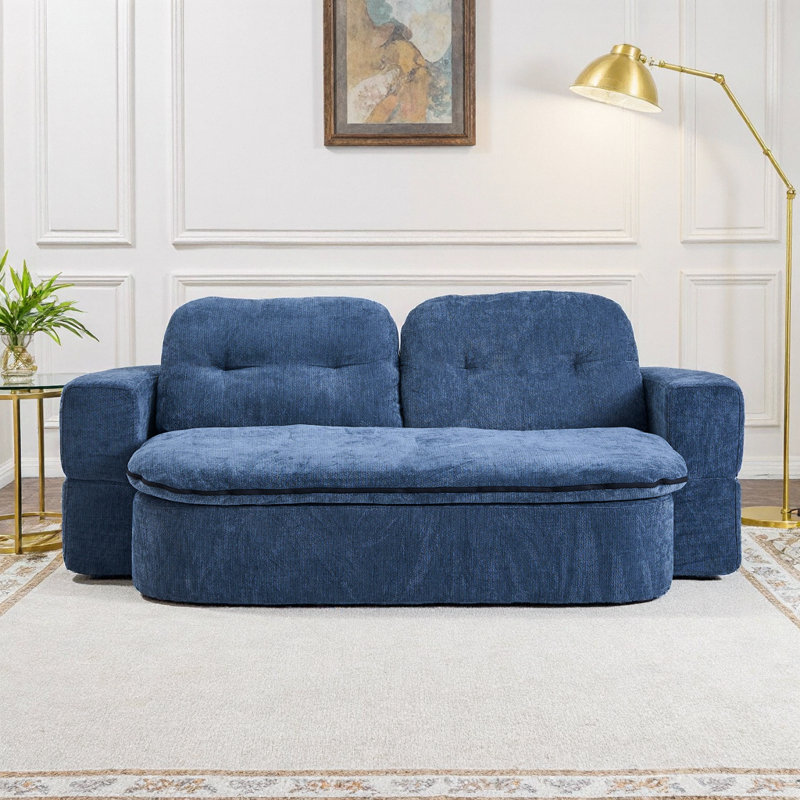Canapé convertible en velours côtelé avec 2 coussins, Bleu