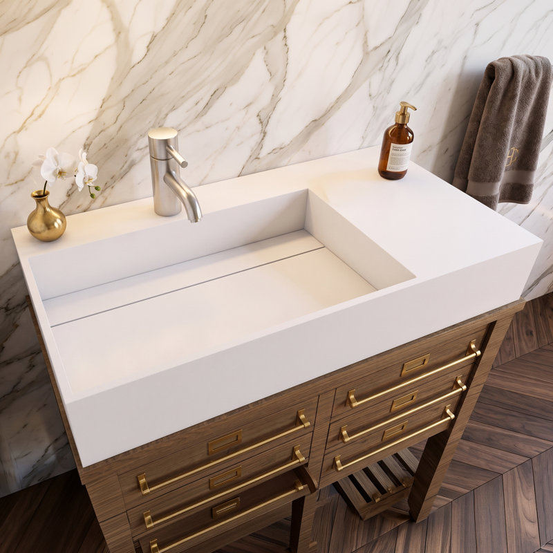 Plateau de meuble-lavabo simple 36 po avec lavabo Amelia, Gauche, Blanc