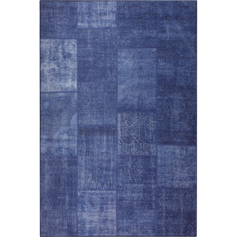 Tapis décoratif tissé à motif patchwork bleu marine, Rectangle 3 pi 10 po x 5 pi 3 po