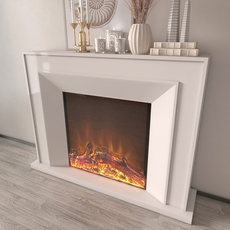 Foyer électrique en bois massif beige
