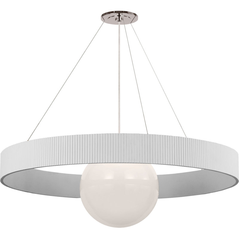 Arena 53" Ring and Globe Chandelier, Matte White;Polished Nickel;White Glass